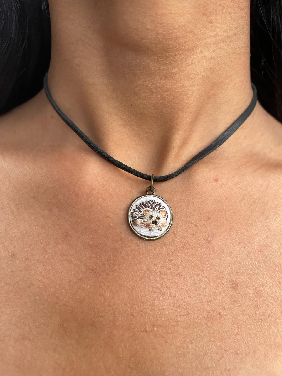 HEDGEHOG EMBROIDERED PENDANT