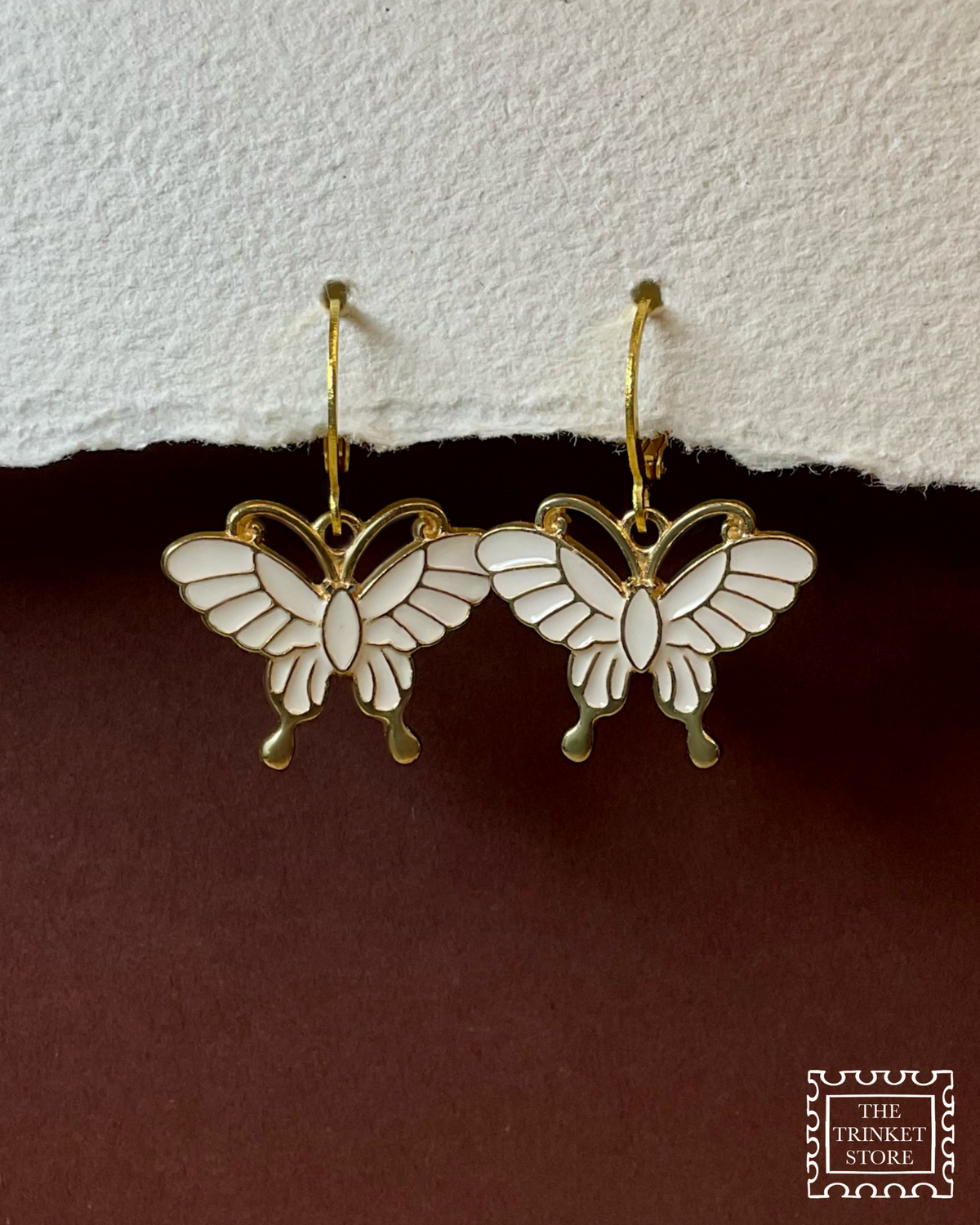 White Butterflies Charm Earrings